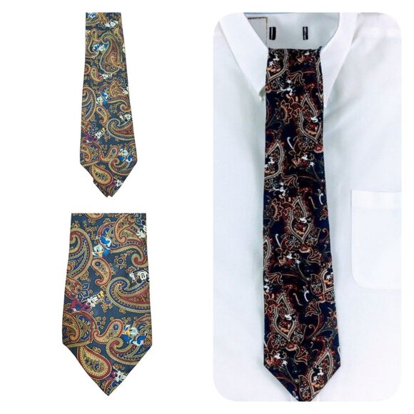 Vintage The Disney Store Mickey Donald Goofy Pluto Paisley Novelty Silk … - Picture 1 of 8